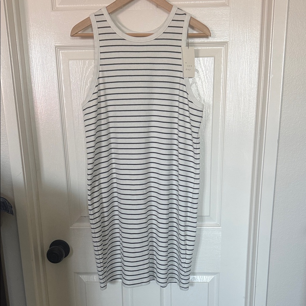 BNWT Women’s midi dress A New day cotton ribbed navy stripes XL